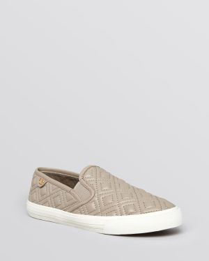 Tory Burch Flat Slip On Sneakers - Jesse Quilted - Gray