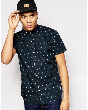 Bellfield Clothing Short Sleeve Shirt With Lightning Bolt Print - Black