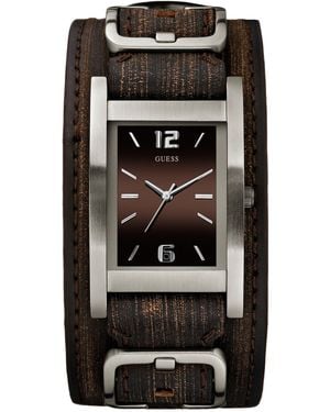 Guess Watch, Men'S Brown Leather Cuff Strap 40X32Mm U0281G1