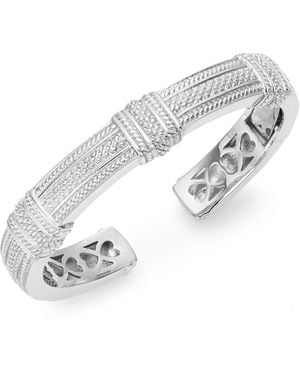 Judith Ripka Classic White Sapphire & Sterling Silver Quilted Cuff Bracelet - Metallic