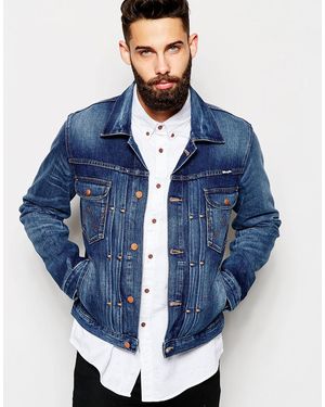 Wrangler Denim Jacket Originals Pleated Boxy Fit Orange Peel Mid Wash - Blue