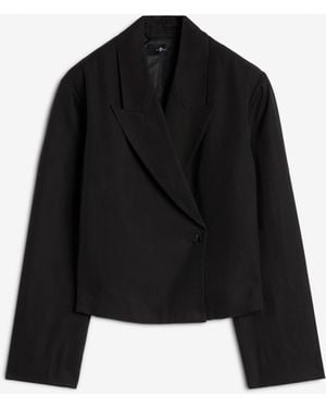 7 For All Mankind Crop Blazer Viscose Linen Black