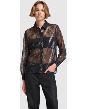 7 For All Mankind Ls Sheer Lace Shirt Black