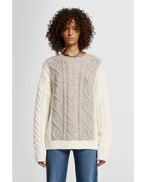 7 For All Mankind Mock Neck Cable Crew Wool Quite Grey - Natural