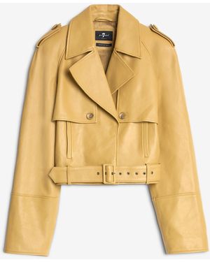7 For All Mankind Crop Biker Jacket Leather Honey - Metallic