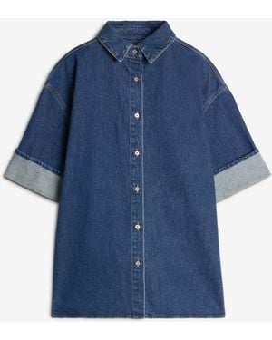 7 For All Mankind Short Sleeve Nina Overshirt Mankind Radar With Wide Cuff - Blue