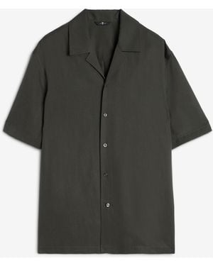 7 For All Mankind Short Sleeve Camp Shirt Lyocell Forest Green - Black