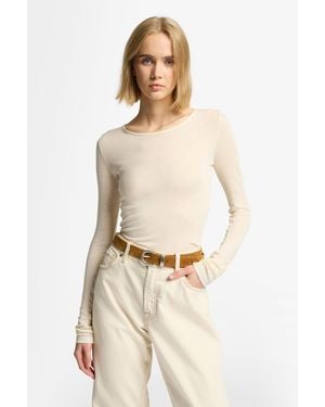 7 For All Mankind Long Sleeve Crew Neck Tee Cotton Solitary Star - Natural
