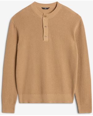 7 For All Mankind Long Sleeve Henley Cotton Beige - Natural