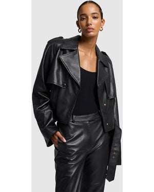 7 For All Mankind Crop Biker Jacket Real Leather Black