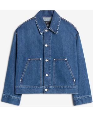 7 For All Mankind Cropped Jacket Mankind Le Blue With Carpenter Details