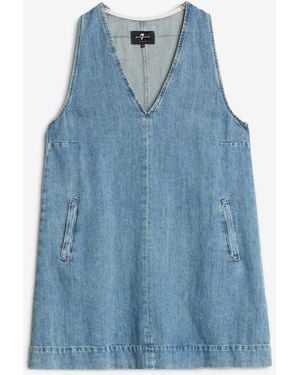7 For All Mankind V-neck Dress Indigo Linen Arizona - Blue