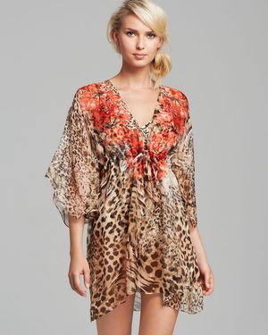 Gottex Maculato Silk Leopard-Print Coverup Beach Dress - Brown