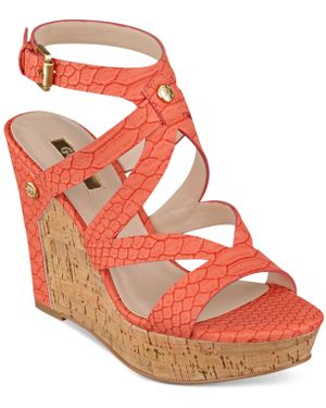 Guess Women'S Harlee Cork Platform Wedge Sandals - Orange