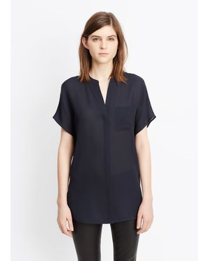 Vince Silk Cap Sleeve Popover Blouse - Blue