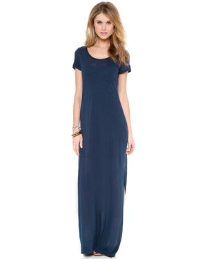 Splendid Tshirt Maxi Dress with Slit - Blue