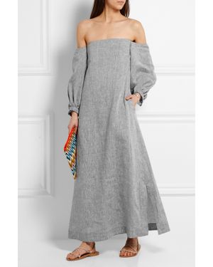 Lisa Marie Fernandez Off-the-shoulder Slub Linen-chambray Maxi Dress - Grey