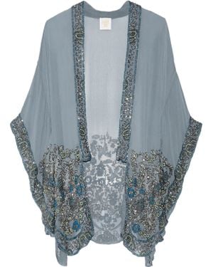 Anna Sui Embellished Silk-Chiffon Kimono Jacket - Blue
