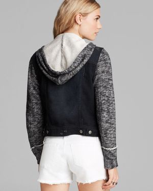 Free People Denim And Knit Hooded Jacket - Black