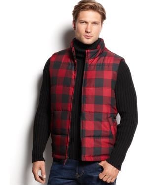 Weatherproof Buffalo Plaid Puffer Vest - Red