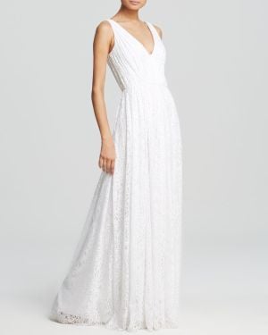 Vera Wang Gown - Deep V-neck Lace - White