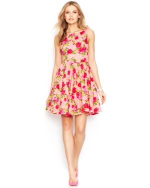 Betsey Johnson Sleeveless Rose-Print Dress - Pink