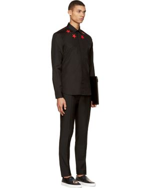 Givenchy Black And Red Star Printed Button_up Shirt