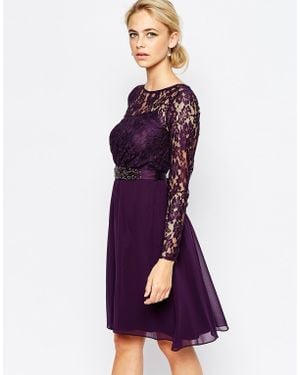 Coast Lori Lee Lace Sleeved Short Dress - Purple