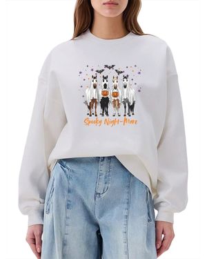 GORHEY Oversizepullover Pullover With Horse Print, Loose Fleece Pullover For Halloween - Weiß
