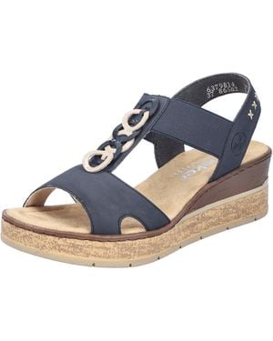 Rieker Keilsandalette Sommerschuh, Sandale, Plateausandale mit Gummizug für guten Sitz - Blau