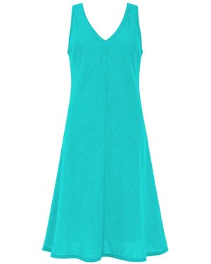 Haris Cotton Sommerkleid V Neck Linen Cami Dress - Blau