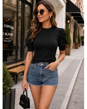 MEETWEE Top 2-Pack Puff Sleeves Summer T-Shirt - Schwarz