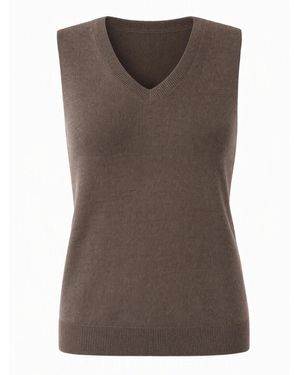 Arach&Cloz Sticktop Tanktop Ärmelloses Stricktop Mit V-Ausschnitt Weiches Cashmere-Feel Tanktop Für Business & Alltag - Braun