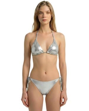 BONVERANO Bikini Damen Bikini Set Glänzend, Bindeband - Mettallic
