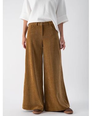 MND Hose Wide-Leg Ribbed With Pockets - Natur