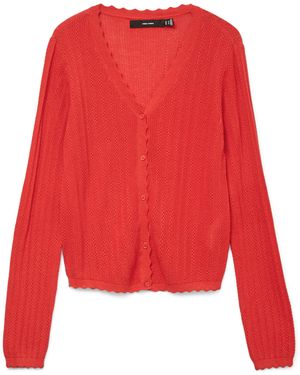 Vero Moda Strickjacke VMLUXLIGHT POINTELLE LS V-NECK CARDIGAN - Rot