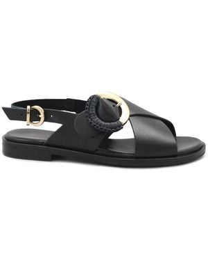 Frau Sandale 85M9 Nero Scarpe Sandali Donna Pelle Cinturino - Schwarz