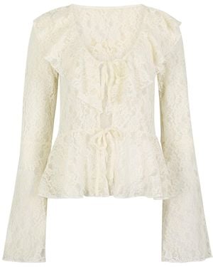 Apricot Lace Ruffle Cardigan - Weiß