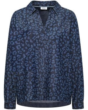 Cecil Langarm Bluse Mit Laser-Print - Blau