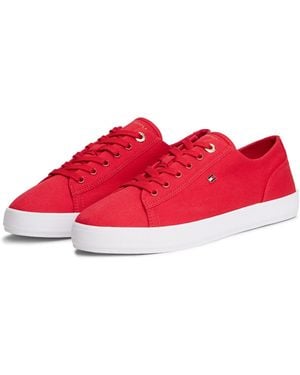 Tommy Hilfiger Th Foxing Sneaker Canvas Plateausneaker Freizeitschuh, Halbschuh, Schnürer Mit Logostickerei - Rot