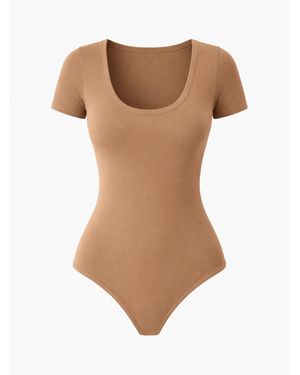 LEAFLETIC Body Short Sleeve U-Neck Bodysuit - Braun