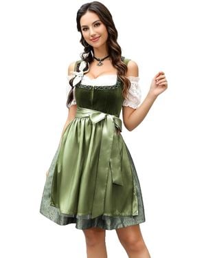 KoJooin Dirndl Oktoberfest-Kostüme Damen Dirndlkleider 3-Teilig Deutsche Tracht Bayerische Weiße Bluse Schürze - Grün