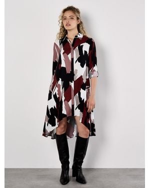 Apricot Brushstroke Print Mini Shirt Dress - Weiß