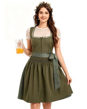KoJooin Dirndl Damen Polkadot Bluse, Quadratischer Ausschnitt 3Teiliges Dirndlset Für Oktoberfest - Grün