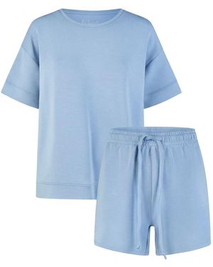 by Louise Pyjama Pyjamas Short-Sleeved Pyjamas With Short Trousers Floral - Blau