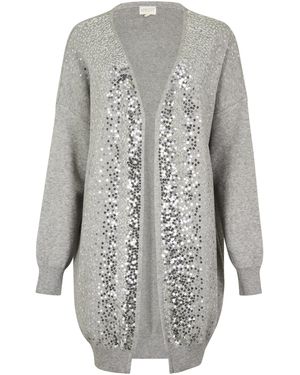 Apricot Sequin Embellished Long Cardigan - Grau
