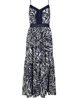 Apricot Leaf Crochet Trim Cami Maxi Dress - Blau