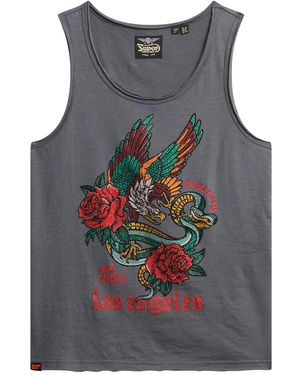 Superdry & Co Neo Trad Tattoo Tanktop mit Rundhalsausschnitt Verwaschenes Schwarz Strukturiert 42 - Grau