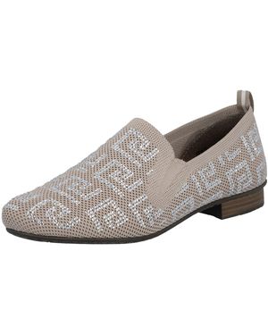 Rieker Slipper Halbschuh, Schlupfschuh, Blockabsatz, Loafer mit Glitzersteinchen - Grau