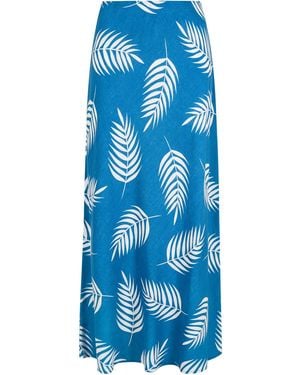 Apricot Tropical Leaf Bias Maxi Skirt - Blau